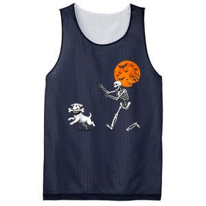 Spooky Humor Halloween Skeleton Chasing Dog Mesh Reversible Basketball Jersey Tank