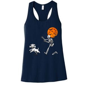 Spooky Humor Halloween Skeleton Chasing Dog Women's Racerback Tank