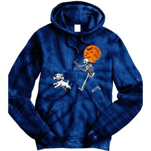 Spooky Humor Halloween Skeleton Chasing Dog Tie Dye Hoodie