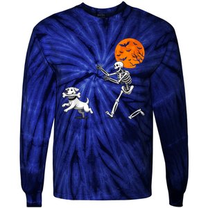 Spooky Humor Halloween Skeleton Chasing Dog Tie-Dye Long Sleeve Shirt