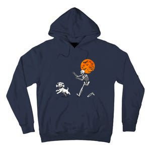 Spooky Humor Halloween Skeleton Chasing Dog Tall Hoodie