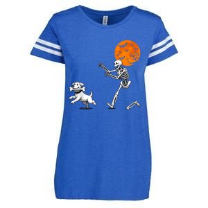 Spooky Humor Halloween Skeleton Chasing Dog Enza Ladies Jersey Football T-Shirt