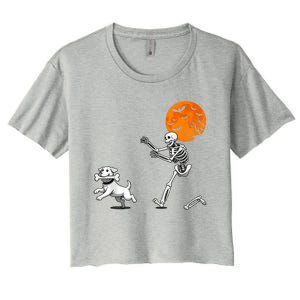 Spooky Humor Halloween Skeleton Chasing Dog Women's Crop Top Tee