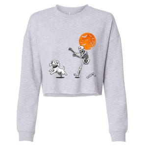 Spooky Humor Halloween Skeleton Chasing Dog Cropped Pullover Crew