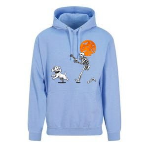 Spooky Humor Halloween Skeleton Chasing Dog Unisex Surf Hoodie