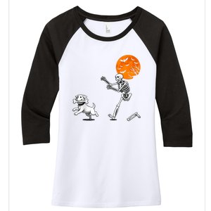 Spooky Humor Halloween Skeleton Chasing Dog Women's Tri-Blend 3/4-Sleeve Raglan Shirt