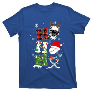 Santa Ho Ho Ho Hockey Christmas Holiday Plaid Xmas Hockey Gift T-Shirt