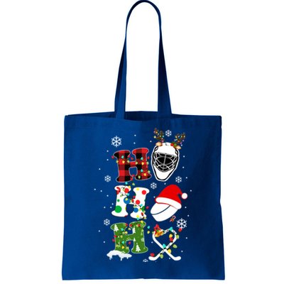 Santa Ho Ho Ho Hockey Christmas Holiday Plaid Xmas Hockey Gift Tote Bag