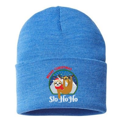 Slo Ho Ho Merry Christmas Sloth Christmas Team Funny Gift Sustainable Knit Beanie