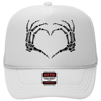 Skeleton Hands Heart Sign Retro Halloween Costume Women Girl High Crown Mesh Back Trucker Hat