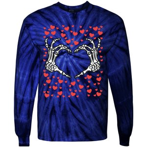 Skeleton Hand Heart Valentines Day Funny Bones Love Tie-Dye Long Sleeve Shirt