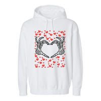 Skeleton Hand Heart Valentines Day Funny Bones Love Garment-Dyed Fleece Hoodie