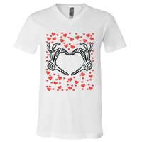 Skeleton Hand Heart Valentines Day Funny Bones Love V-Neck T-Shirt