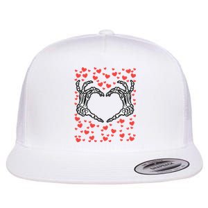 Skeleton Hand Heart Valentines Day Funny Bones Love Flat Bill Trucker Hat