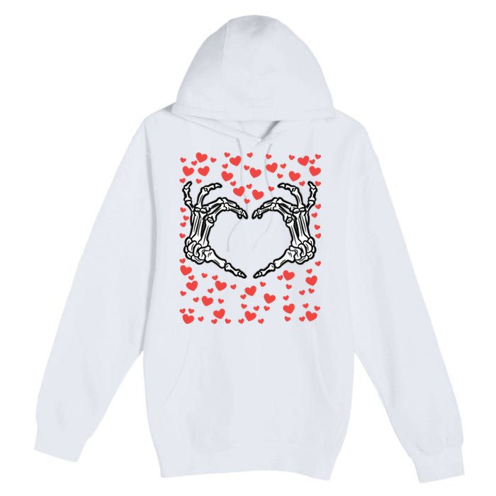 Skeleton Hand Heart Valentines Day Funny Bones Love Premium Pullover Hoodie