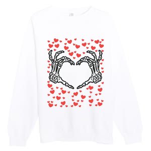 Skeleton Hand Heart Valentines Day Funny Bones Love Premium Crewneck Sweatshirt