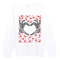 Skeleton Hand Heart Valentines Day Funny Bones Love Premium Crewneck Sweatshirt