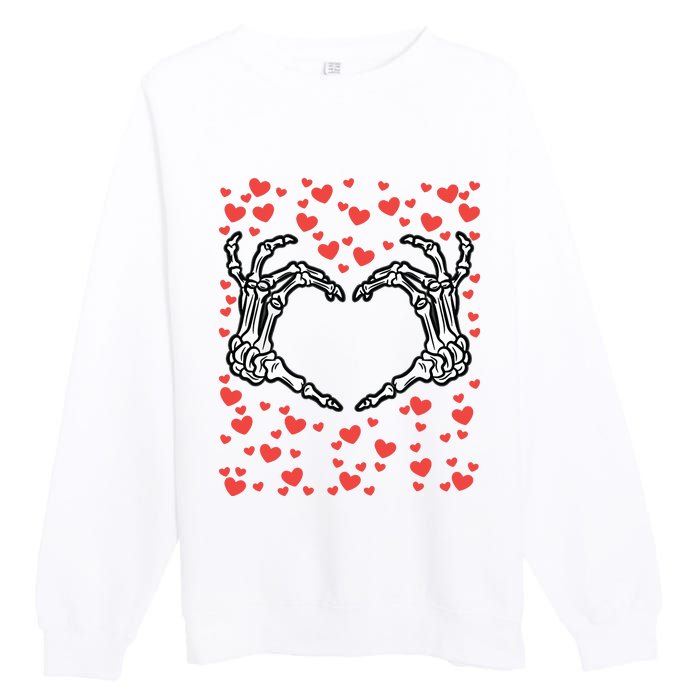 Skeleton Hand Heart Valentines Day Funny Bones Love Premium Crewneck Sweatshirt