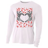 Skeleton Hand Heart Valentines Day Funny Bones Love Cooling Performance Long Sleeve Crew