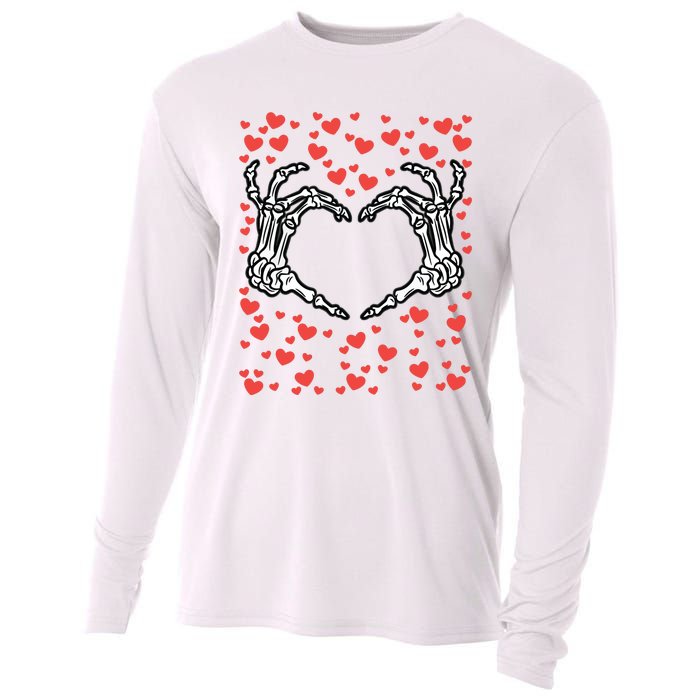 Skeleton Hand Heart Valentines Day Funny Bones Love Cooling Performance Long Sleeve Crew