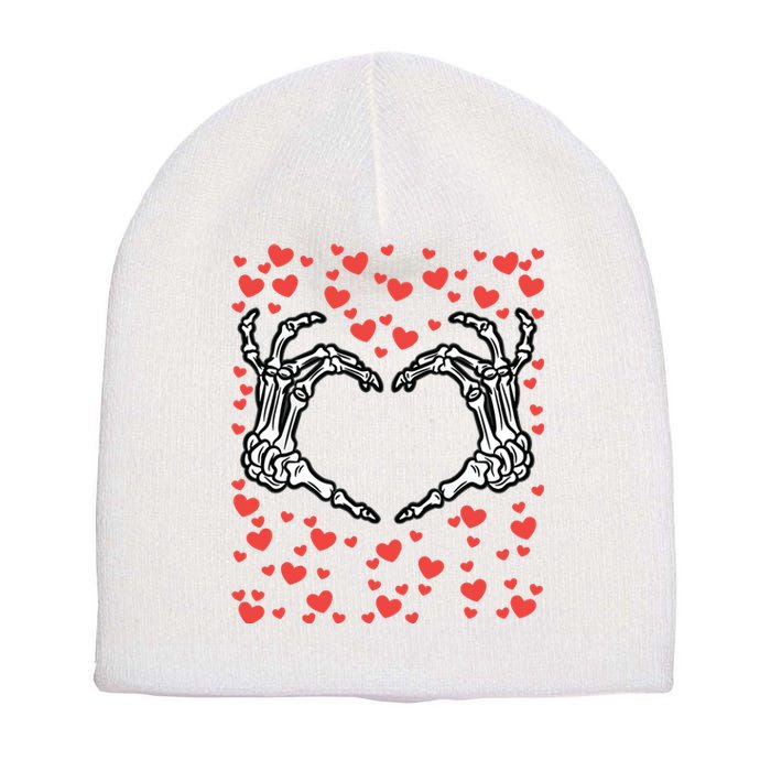 Skeleton Hand Heart Valentines Day Funny Bones Love Short Acrylic Beanie