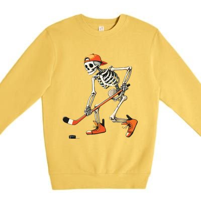 Skeleton Hockey Halloween Costume Sport Premium Crewneck Sweatshirt