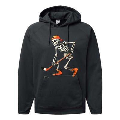 Skeleton Hockey Halloween Costume Sport Performance Fleece Hoodie