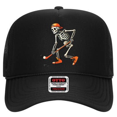 Skeleton Hockey Halloween Costume Sport High Crown Mesh Back Trucker Hat