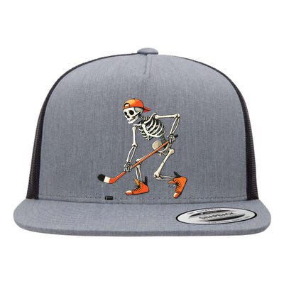 Skeleton Hockey Halloween Costume Sport Flat Bill Trucker Hat