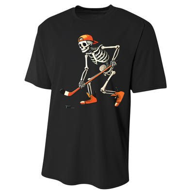 Skeleton Hockey Halloween Costume Sport Performance Sprint T-Shirt