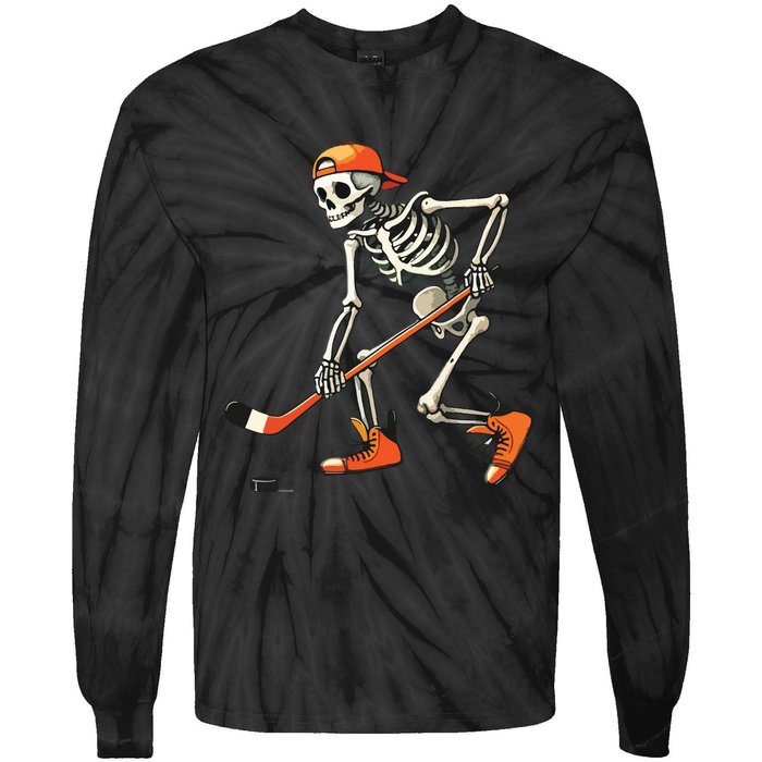 Skeleton Hockey Halloween Costume Sport Tie-Dye Long Sleeve Shirt