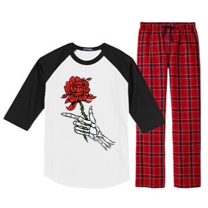 Skeleton Hand Holding A Red Rose Raglan Sleeve Pajama Set