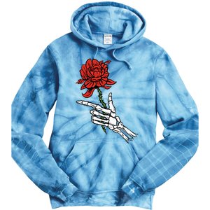 Skeleton Hand Holding A Red Rose Tie Dye Hoodie