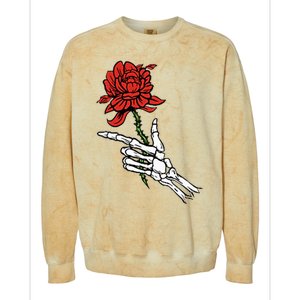 Skeleton Hand Holding A Red Rose Colorblast Crewneck Sweatshirt