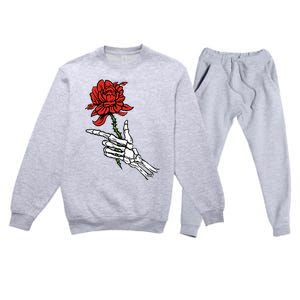 Skeleton Hand Holding A Red Rose Premium Crewneck Sweatsuit Set