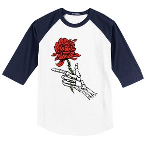 Skeleton Hand Holding A Red Rose Baseball Sleeve Shirt