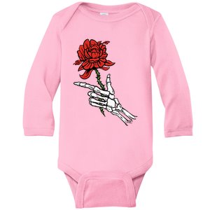 Skeleton Hand Holding A Red Rose Baby Long Sleeve Bodysuit