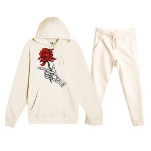 Skeleton Hand Holding A Red Rose Premium Hooded Sweatsuit Set