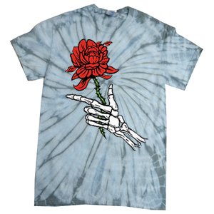 Skeleton Hand Holding A Red Rose Tie-Dye T-Shirt