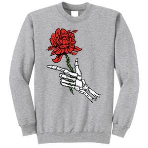 Skeleton Hand Holding A Red Rose Tall Sweatshirt