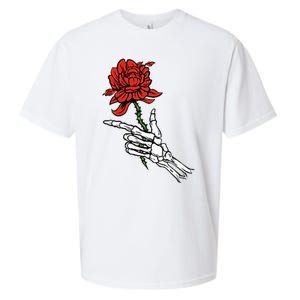 Skeleton Hand Holding A Red Rose Sueded Cloud Jersey T-Shirt