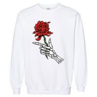 Skeleton Hand Holding A Red Rose Garment-Dyed Sweatshirt