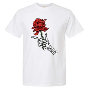 Skeleton Hand Holding A Red Rose Garment-Dyed Heavyweight T-Shirt