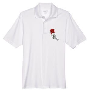 Skeleton Hand Holding A Red Rose Men's Origin Performance Pique Polo