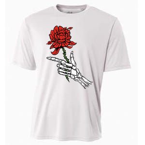 Skeleton Hand Holding A Red Rose Cooling Performance Crew T-Shirt