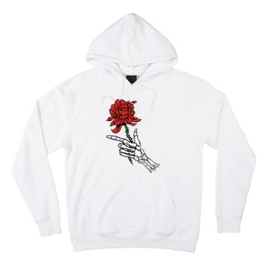 Skeleton Hand Holding A Red Rose Hoodie