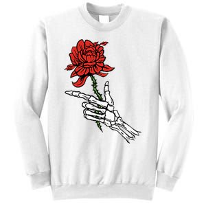 Skeleton Hand Holding A Red Rose Sweatshirt