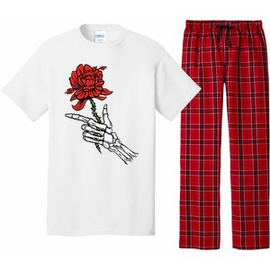 Skeleton Hand Holding A Red Rose Pajama Set