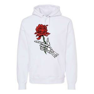 Skeleton Hand Holding A Red Rose Premium Hoodie