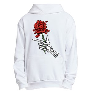 Skeleton Hand Holding A Red Rose Urban Pullover Hoodie